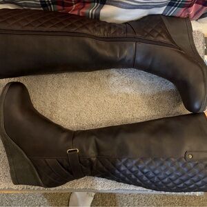 Elegant Brown Knee-High Boots Wedge Heel